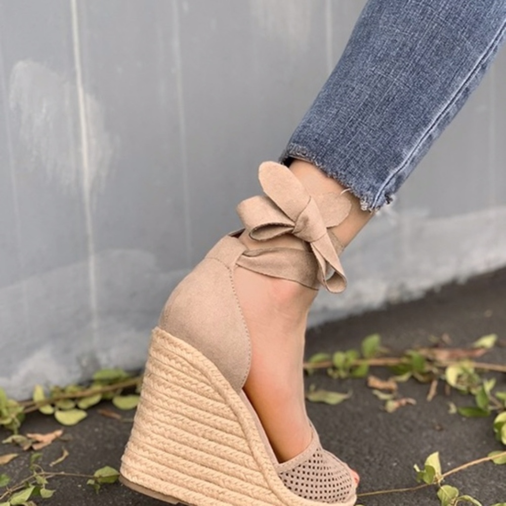 NATALIE Lace up Wedge - TAN - Picture 4 of 5